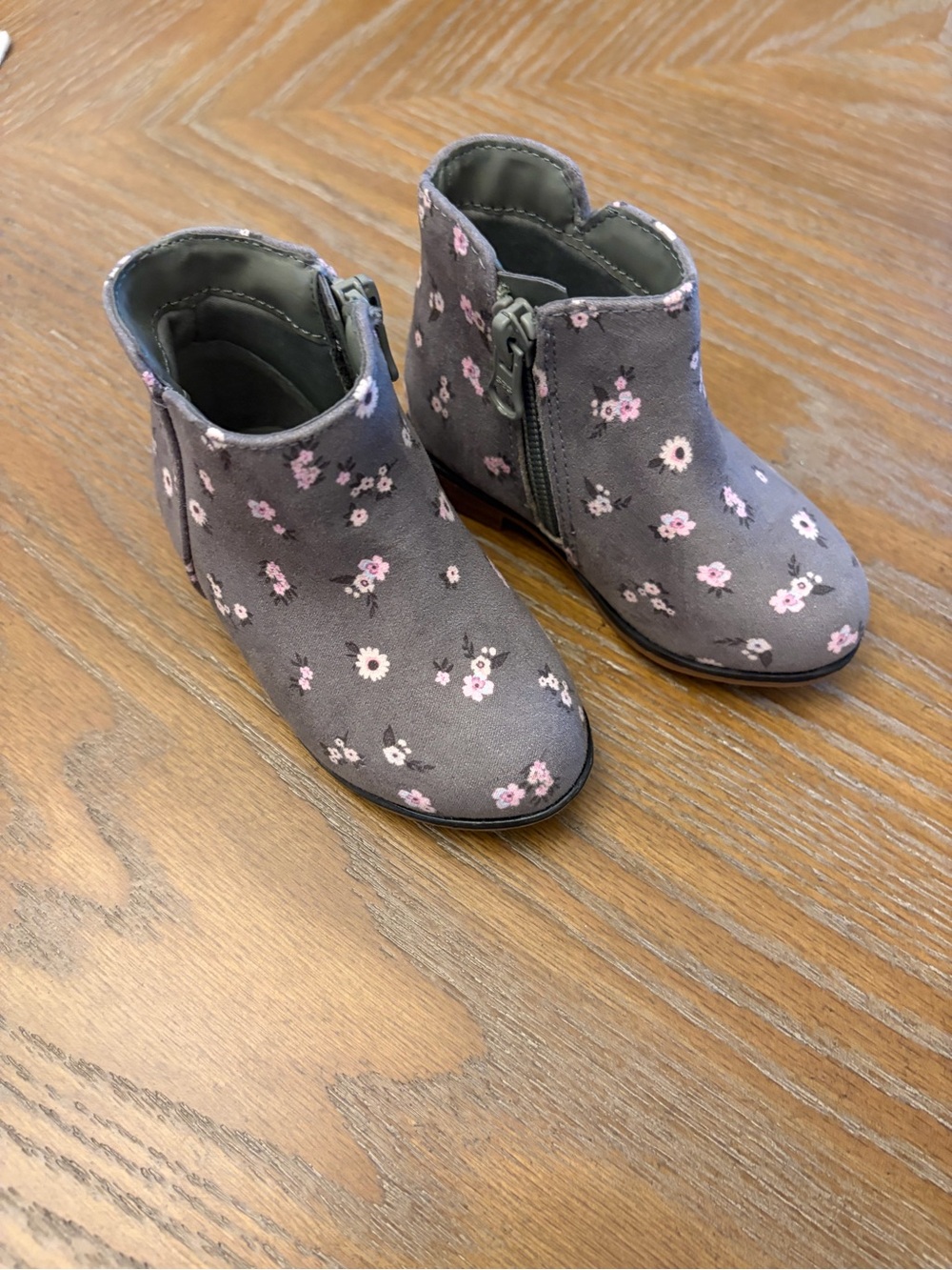Cat & Jack Grey Ankle Boots with Pink Floral Print